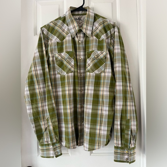 Hollister men’s L green western style button up long sleeve pocket cotton - Picture 1 of 5
